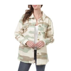 Sanctuary Standard Surplus Camo 100% Cotton Fuzzy Fleece Shacket, Sz L, NWT